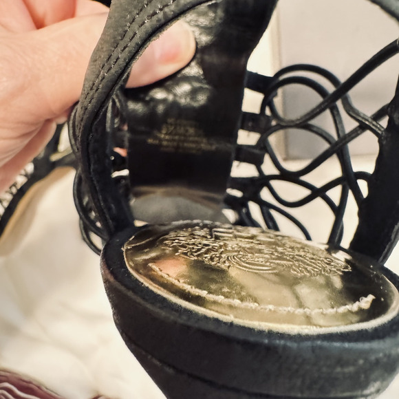 VINCE CAMUTO Formal Shoes Black Leather Caged Heels strappy sz 6.5 Fossel - Picture 8 of 8